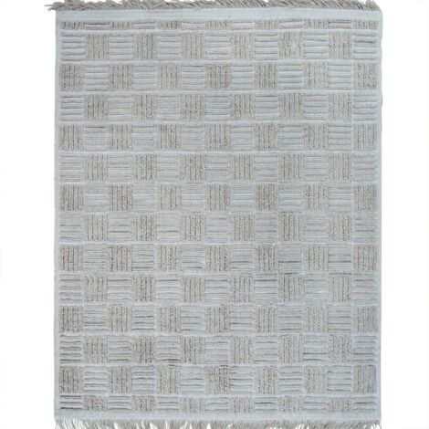 JUTE NATUREL - Tapis damier en jute naturel artisanal reliefs beige 160x230
