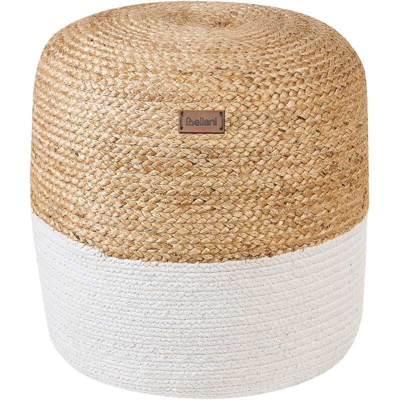 Boho Knitted Round Pouffe Ottoman Jute Cotton 46 x 48 cm White Dalama