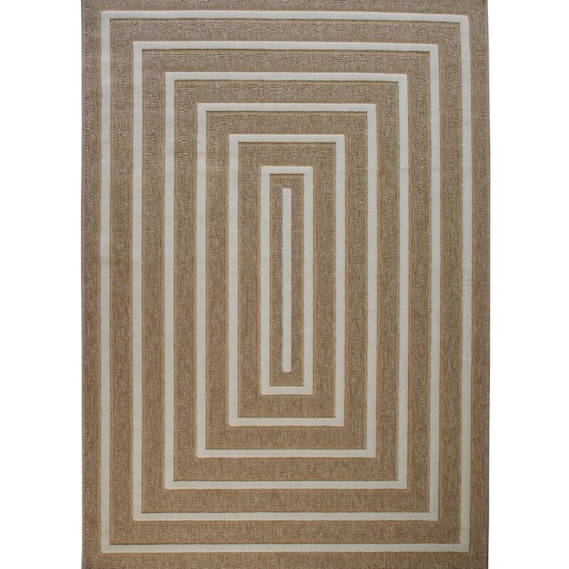 Jute relief rect - Tapis effet jute à motif rectangle en relief blanc 120x160
