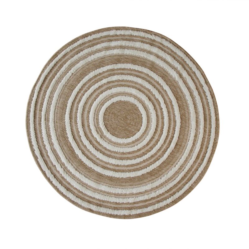 Thedecofactory - jute relief cible - Tapis rond effet jute motifs en relief blanc diamètre 90