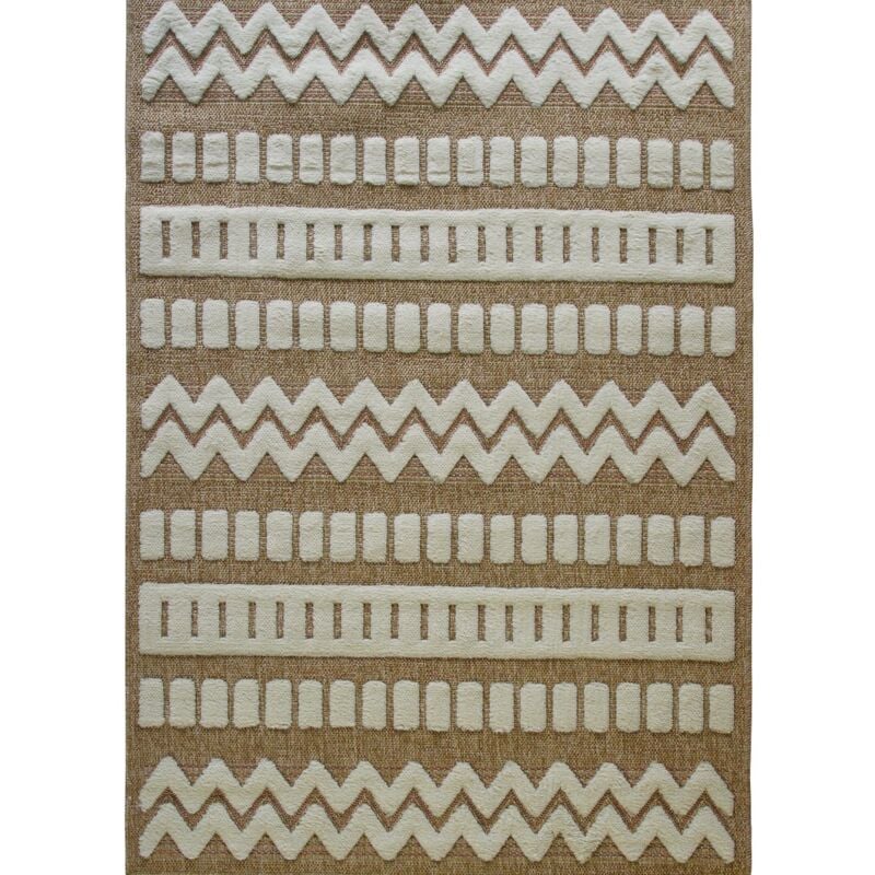 Thedecofactory - jute relief mex - Tapis effet jute à motif géométrique en relief blanc 80x150