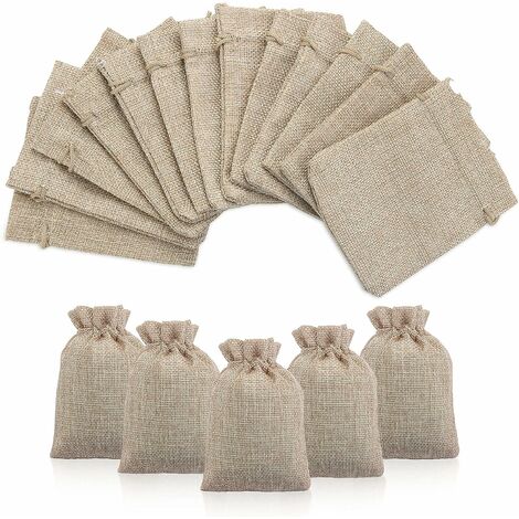 Jute Sac à Cordon Sachets en Jute Sacs Cadeau avec Cordon, Guazhuni Pochettes Sachets en Lin Chanvre Pochon Tissu pour Dragees Lavande Calendrier de l'avent Cadeau, 50PCS 9x12cm