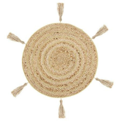 Jute-Tischset mit Pompons für einen Teller, Durchmesser 38 cm