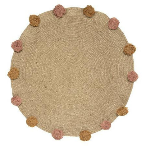 Juteteppich 78cm rund mit Pompons