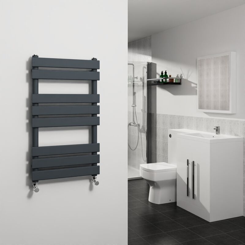 Warmehaus - Sand Grey Flat Panel Heated Towel Rail Bathroom Ladder Radiator 800x450mm