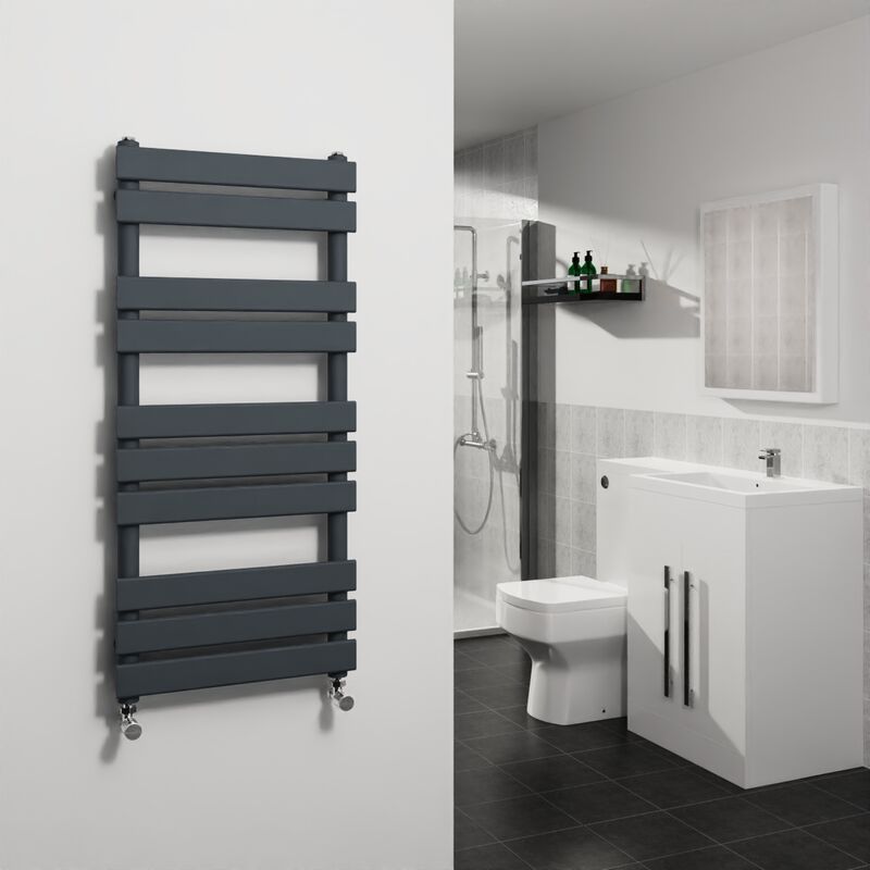 Sand Grey Flat Panel Heated Towel Rail Bathroom Ladder Radiator 1000x450mm - Warmehaus