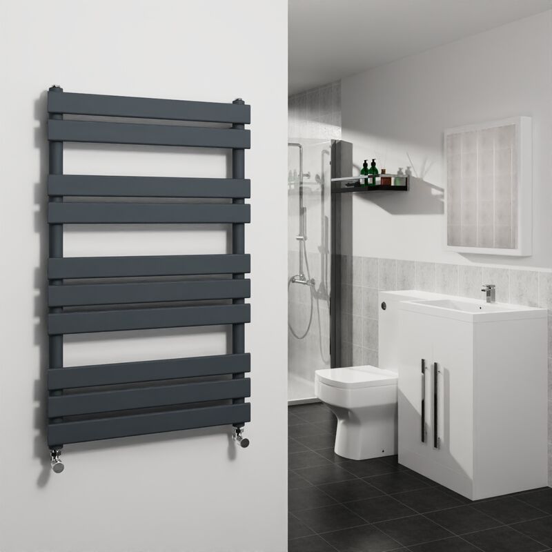 Sand Grey Flat Panel Heated Towel Rail Bathroom Ladder Radiator 1000x600mm - Warmehaus