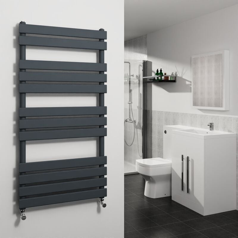 Sand Grey Flat Panel Heated Towel Rail Bathroom Ladder Radiator 1200x600mm - Warmehaus