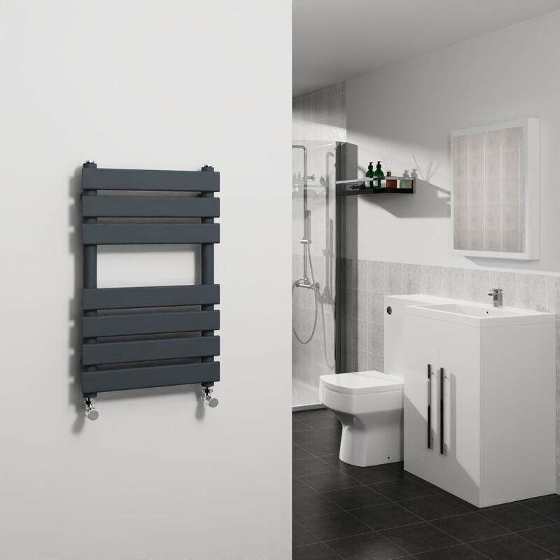 Sand Grey Flat Panel Heated Towel Rail Bathroom Ladder Radiator 650x400mm - Warmehaus