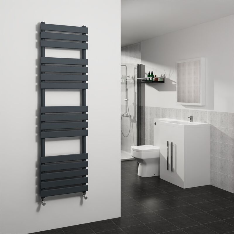 Warmehaus - Sand Grey Flat Panel Heated Towel Rail Bathroom Ladder Radiator 1600x450mm