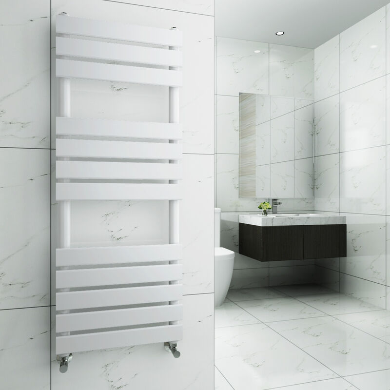 Modern Bathroom 1200 x 450mm Heated Towel Rail Radiator Straight White 17 Rails
