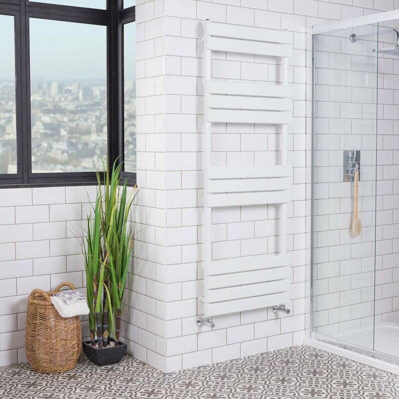 White Flat Panel Heated Towel Rail 1600x600mm - Warmehaus