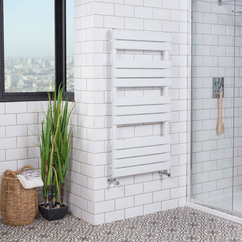 White Flat Panel Heated Towel Rail 1200x600mm - Warmehaus