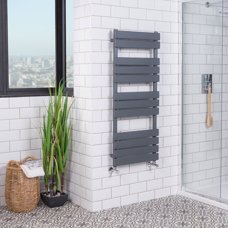 Sand Grey Flat Panel Heated Towel Rail 1200x500mm - Warmehaus