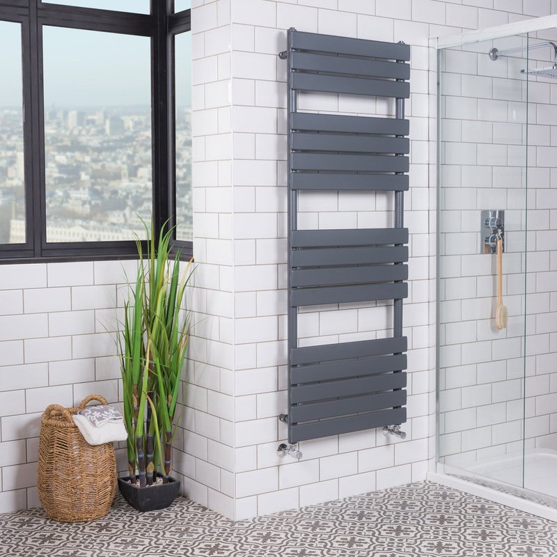 Sand Grey Flat Panel Heated Towel Rail 1600x600mm - Warmehaus