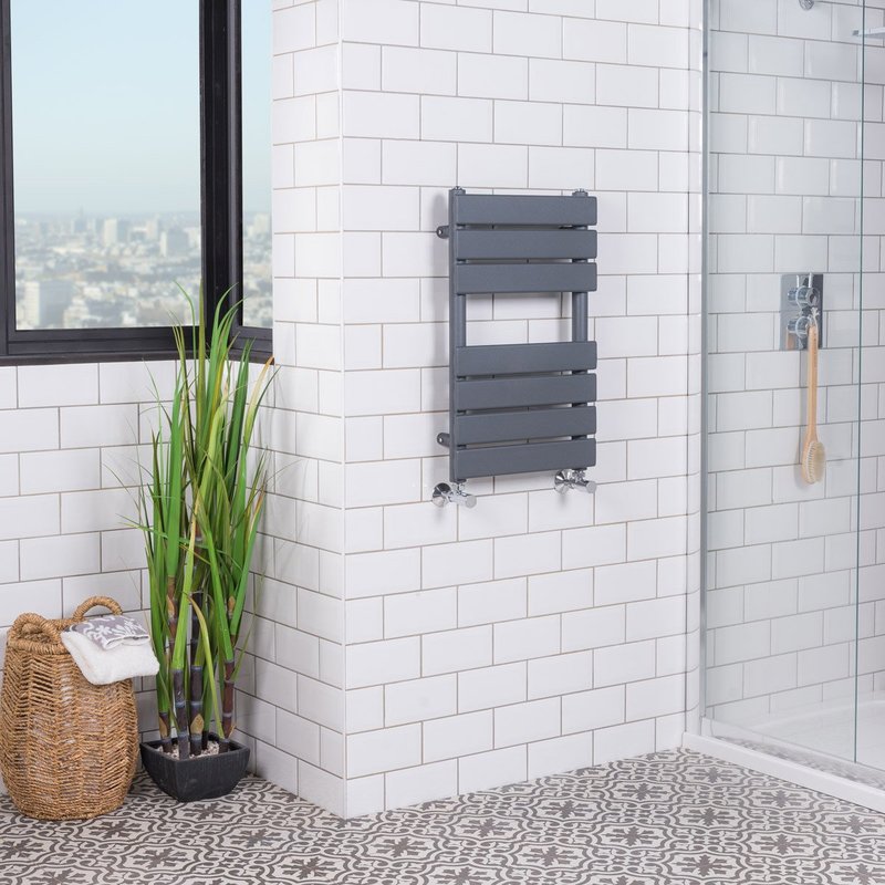 Sand Grey Flat Panel Heated Towel Rail 650x400mm - Warmehaus