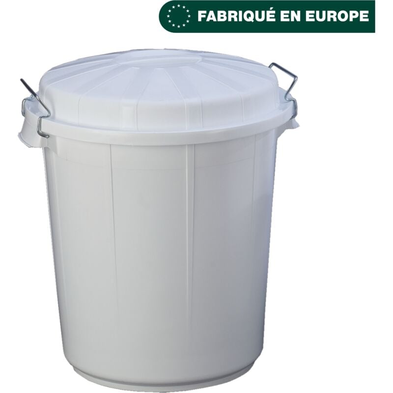 Collecteur à déchets rond 70L blanc avec couvercle. - Matériel professionnel - JVD