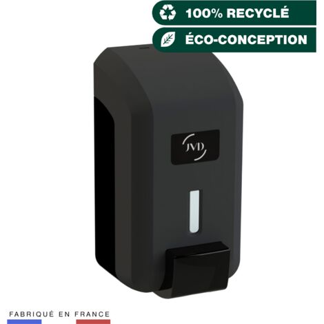 JVD – Distributeur de savon gel noir 700ml – Réservoir amovible – Compatible gels hydroalcooliques – Plastique 100% recyclé