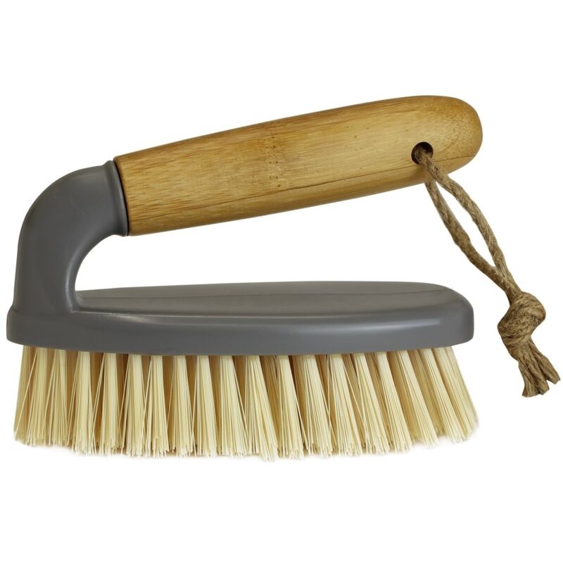 JVL - All Purpose Scrubbing Brush with Handle, Natural, Bamboo