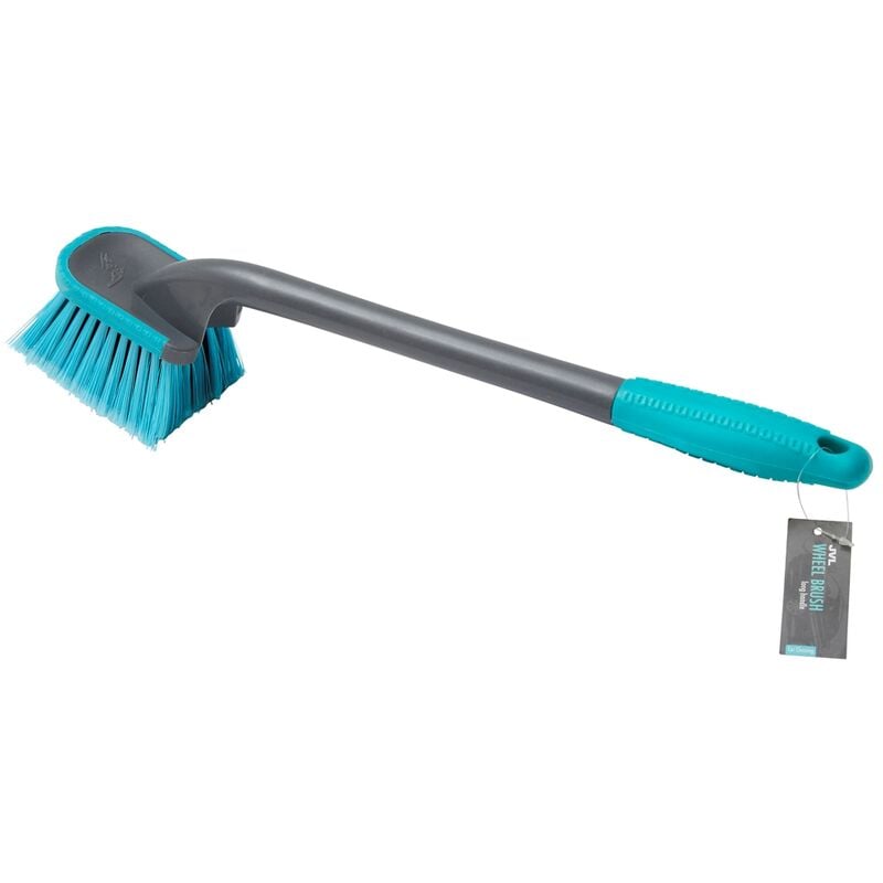 JVL - Car Bike Care Cleaning Range Wheel Brush, Long, Plastic and Rubber, 48 x 6.8 x 11 cm, Teal/Grey