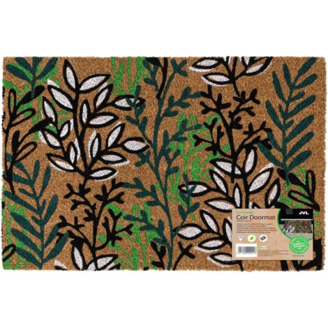 JVL Eco-Friendly Latex Backed Coir Entrance Doormat, 40x60cm - Leaves