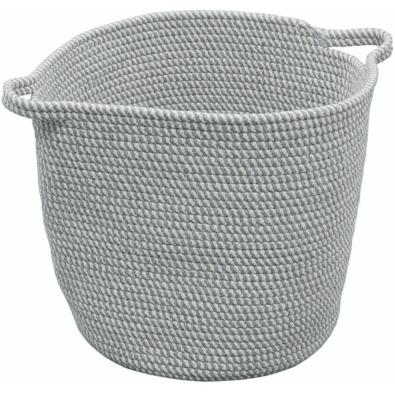 Edison Round Cotton Rope Storage Basket with Handles, Grey - JVL