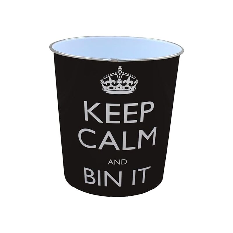 JVL - Keep Calm and Bin It, Black Waste Paper Bin, 100% Polypropylene