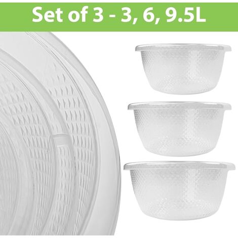 JVL Plastic Sapphire Round Salad Serving Mixing Bowls, Set of 3, 3L, 6L, 9.5L