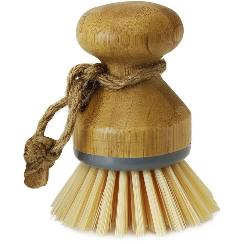 JVL - Round Bamboo Short Dish Pot Brush, Natural