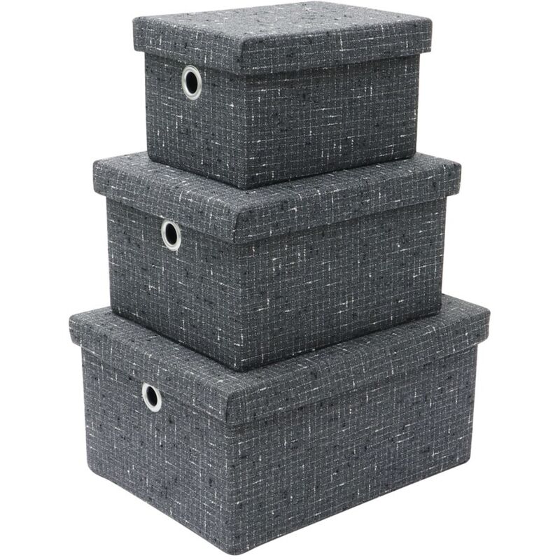 Jvl Shadow Rectangular Fabric Storage Baskets with Lids, Set of 3