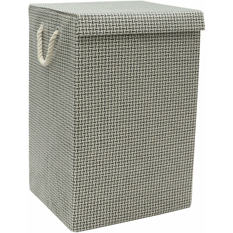 Silva Fabric Foldable Laundry Hamper with Lid and Handles, Grey - JVL