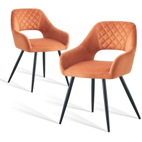 JYMTOM 2pcs Orange Chaises de Salle à Manger Velours Rembourré Pied en Métal Noir Cuisine Salon