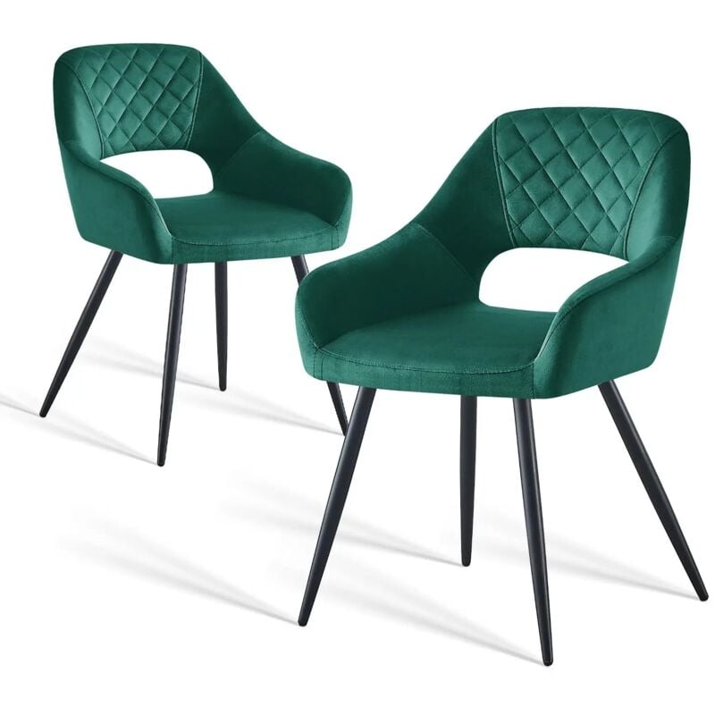 JYMTOM 2pcs Vert Chaises de Salle à Manger Velours Rembourré Pied en Métal Noir Cuisine Salon