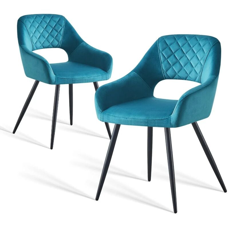JYMTOM 2pcs Sarcelle Chaises de Salle à Manger Velours Rembourré Pied en Métal Noir Cuisine Salon