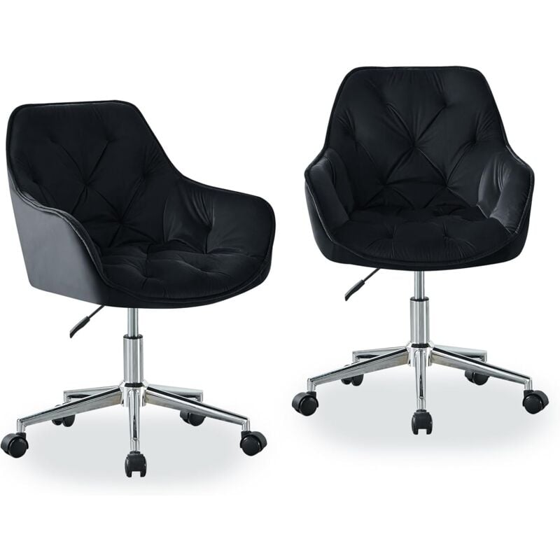 Chaise de Bureau Fauteuil , Tabourets de Bar en Velours, Réglables en Hauteur Chaises Assise Pivotante à 360°, pour Bureau,Manger,Comptoir-Noir,Lot