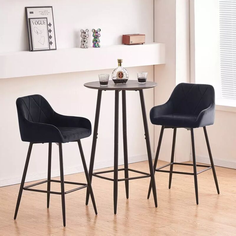 JYMTOM Ensemble de 2 Chaises Hautes de Bar Tabourets de Cuisine Salle à Manger avec Dossier, Accoudoirs et Repose-Pieds Réglable - Velours Noir pour