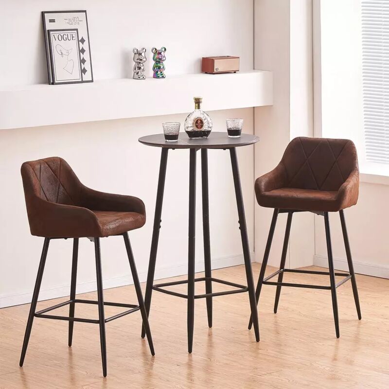 Jymtom - Ensemble de 2 Chaises Hautes de Bar Tabourets de Cuisine Salle à Manger avec Dossier, Accoudoirs et Repose-Pieds Réglable - Similicuir