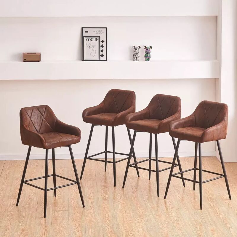 Jymtom - Ensemble de 4 Chaises Hautes de Bar Tabourets de Cuisine Salle à Manger avec Dossier, Accoudoirs et Repose-Pieds Réglable - Similicuir