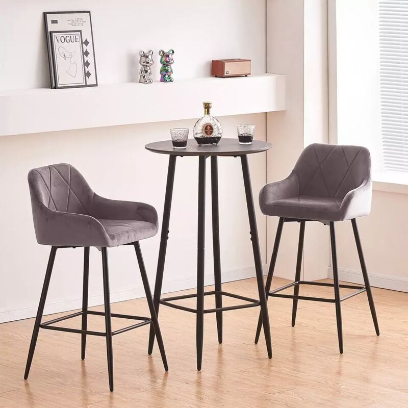 Jymtom - Ensemble de 2 Chaises Hautes de Bar Tabourets de Cuisine Salle à Manger avec Dossier, Accoudoirs et Repose-Pieds Réglable - Velours Gris