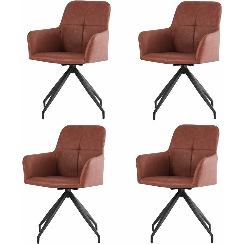 JYMTOM Esszimmerstuhl Sessel Esszimmerstuhl Entspannender Sessel mit Rückenlehne Kunstleder um 360 Grad drehbar in Küche und Wohnzimmer (Brown, 4)