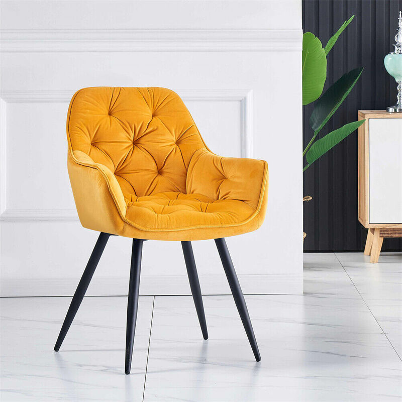 Jymtom - Fauteuil en Velours de Salle à Manger avec Accoudoirs et Dossier et Les Pieds en Métal au Style Moderne Jaune