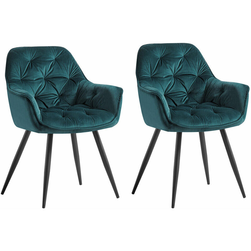 JYMTOM Lot de 2 Fauteuils en Velours de Salle à Manger avec Accoudoirs et Dossier et Les Pieds en Métal au StyleModerne BleuSarcelle