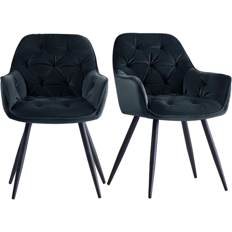 JYMTOM Lot de 2 Fauteuils en Velours de Salle à Manger avec Accoudoirs et Dossier et Les Pieds en Métal au Style Moderne Noir