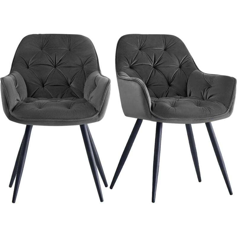 Exit Toys - jymtom Lot de 2 Fauteuils en Velours de Salle à Manger avec Accoudoirs et Dossier et Les Pieds en Métal au Style Moderne Gris