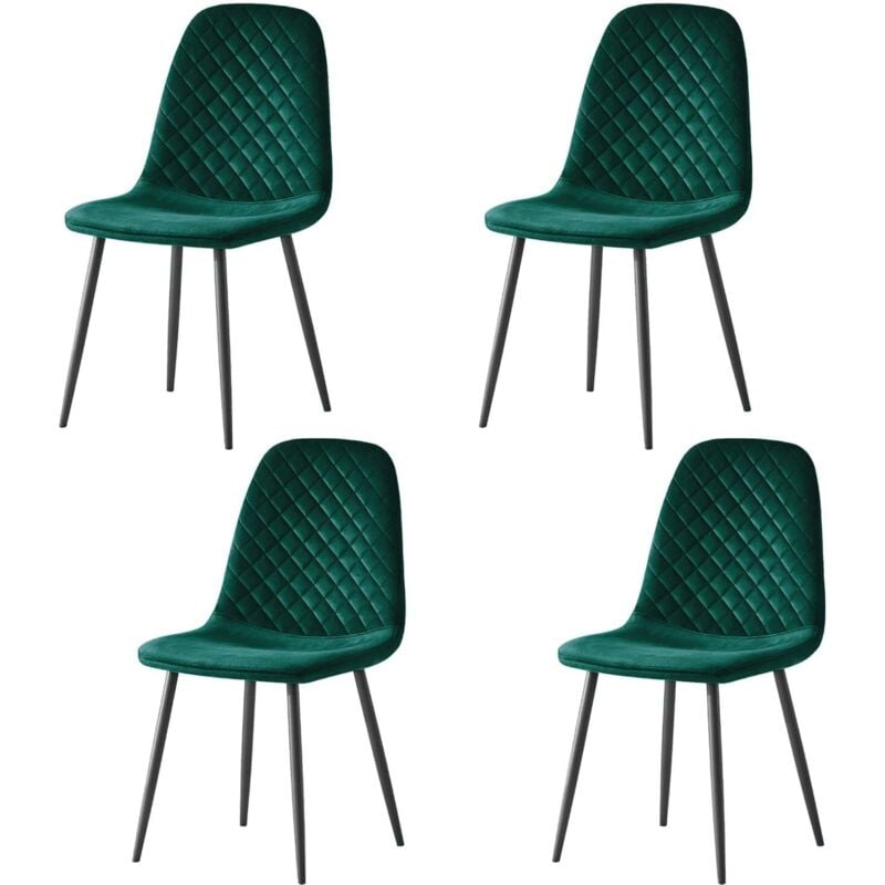 Jymtom - Lot de 4 chaises de salle à manger Velours Siège rembourrée pieds en métal, pour salon, chambre,Bureau - Vert