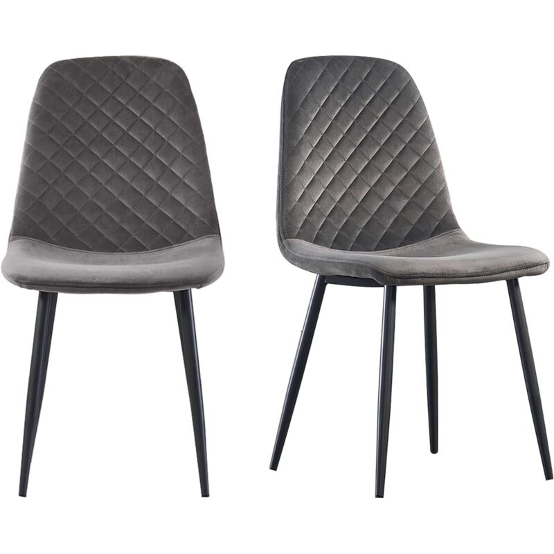 Jymtom - Lot de 2 chaises de salle à manger Velours Siège rembourrée pieds en métal, pour salon, chambre,Bureau - Gris