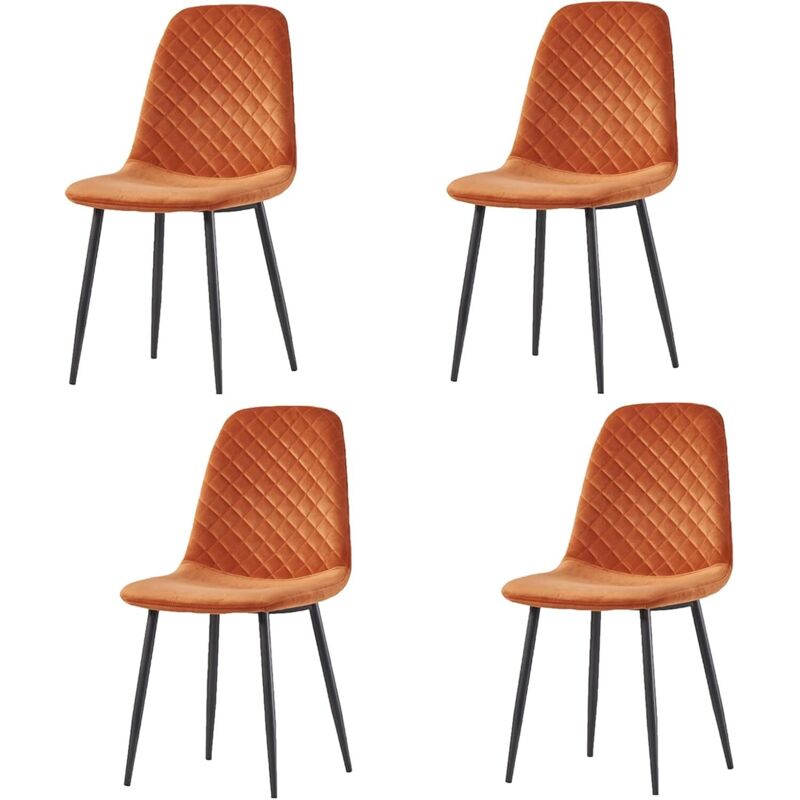 Jymtom - Lot de 4 chaises de salle à manger Velours Siège rembourrée pieds en métal, pour salon, chambre,Bureau - Orange