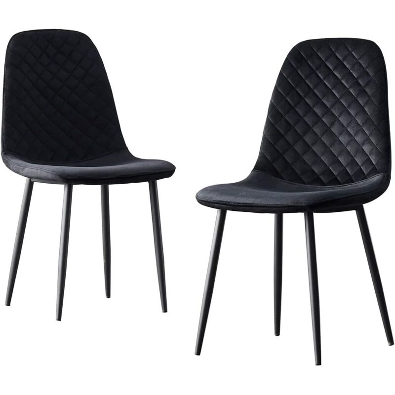 Jymtom - Lot de 2 chaises de salle à manger Velours Siège rembourrée pieds en métal, pour salon, chambre,Bureau - Noir