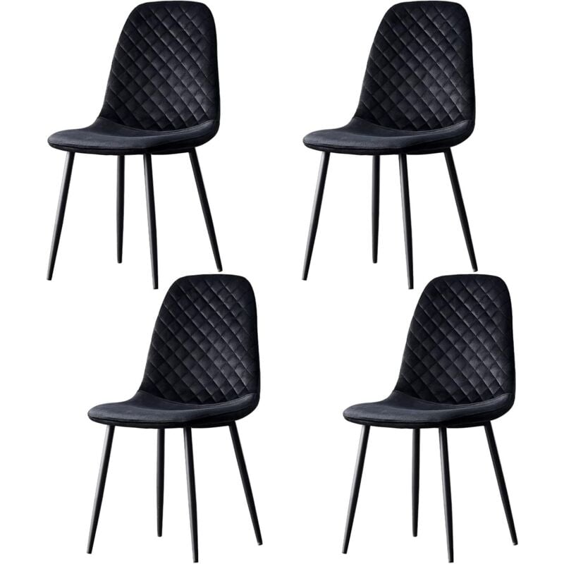 Jymtom - Lot de 4 chaises de salle à manger Velours Siège rembourrée pieds en métal, pour salon, chambre,Bureau - Noir