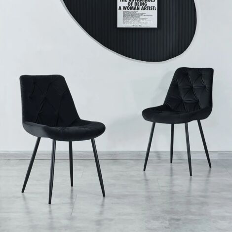 JYMTOM Lot de 2 Chaise en velours mousse haute densité de style nordique Pieds en acier antidérapants 120 kg Conception ergonomique porteuse Salle à manger polyvalente et bureau - Noir